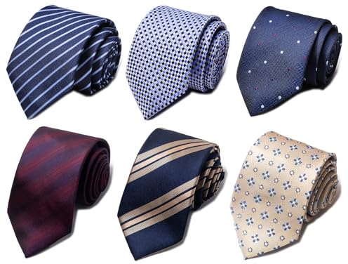 Passabin Tie For Men Necktie Woven Jacquard Neck Ties 6 PCS (Gold,Red,Sky Blue,Blue)