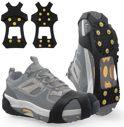 Ice Snow Cleats for Shoes Boots Non Slip Ice Cleats Overshoe for Walking on Snow and Ice Rubber Crampons with 10-Stud Ice Rubber Cleats Slip-on Stretch Footwear (XX-Large(13-15.5 men/14.5-17 Women))