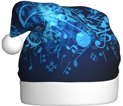 Blaue Musiknoten Weihnachtsmützen Erwachsene, Weihnachtsmann Hut Drucken Plüsch Komfort Xmas Hut Für Weihnachten Neujahr Liefert