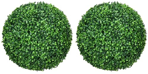 HOMCOM Bola de boj Set de 2, Plantas Artificiales, Planta de Interior con protección UV, decoración Vegetal, árbol Artificial para Interior, Exterior, Verde