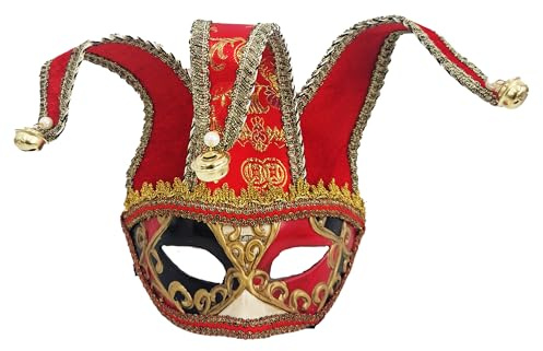 Masque vénitien en forme de bouffon vintage pour carnaval, Halloween, Noël, cosplay, fête, boule de fantaisie (masque vénitien demi-visage classique rouge)