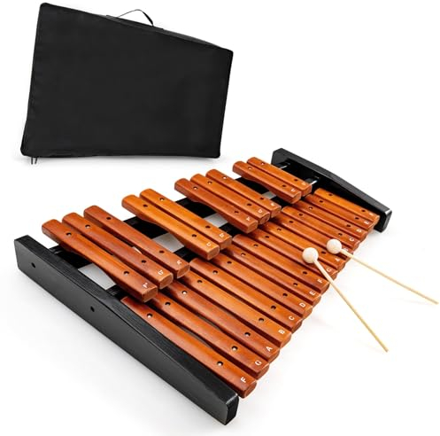 KOMFOTTEU Xylophon 25 Noten Holz, Glockenspiel mit 2 Schlägel, Handpercussion Schlaginstrument inkl. Tragetasche, Musikinstrument für Kinder Erwachsene