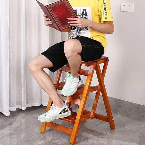 Sgabello per gradini in legno per adulti, scaletta piccola Sgabello portatile per gradini, scaletta pieghevole salvaspazio per libreria/comodino/cucina/bagno/camera da letto/sgabello da bancone