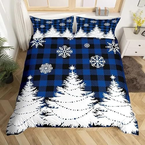 YZQGLHP Bettbezüge 135x200 Gitter Bettwaesche Schneeflocke Bettbezug Mikrofaser 3teilig Bettwäsche Weich Atmungsaktiv und 2 Kissenbezüge 80x80 cm mit Reißverschluss