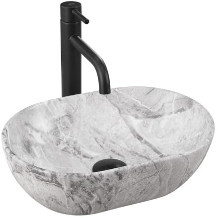 Rea Lavabo da Appoggio AMELIA MINI STONE MATT Lavandino Bagno 380 x 260 x 120 mm in Ceramica (imitazione di pietra)