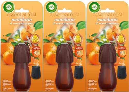 Air Wick Essential Mist Refills, Mandarin & Sweet Orange, Pack 3 x 20ml, Natural Essential Oils, Last up to 180 days, Air freshener