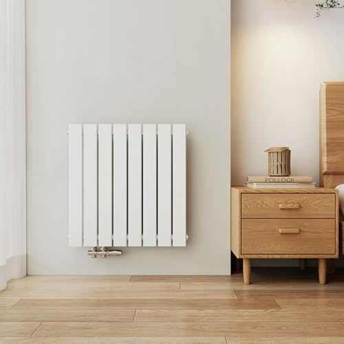 EMKE Design Heizkörper Flach, 630x616 mm Horizontal Flachheizkörper mit Seitenanschluss, Einlagig Weiß Paneelheizkörper Wandheizkörper für Bad, Flur& Wohnzimmer, 438W