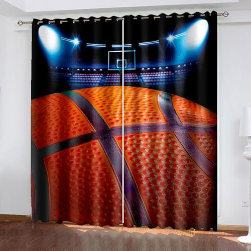 Basketball Blickdichte Vorhänge mit Ösen Gardinen 2er Set, Verdunkelungsvorhang Thermovorhang Hitzeschutz, Basketballplatz Ösenvorhang für Schlafzimmer Wohnzimmer Kinderzimmer 200 x 180 cm (B x H)