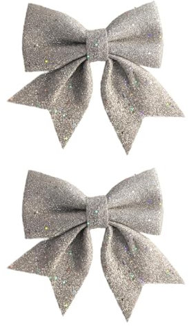 perfk 2X Weihnachtsbaum-Schleifen, Weihnachtsdekoration, künstlich, glitzernde Weihnachtsschleifen zum Verpacken von Geschenken für die, Silber