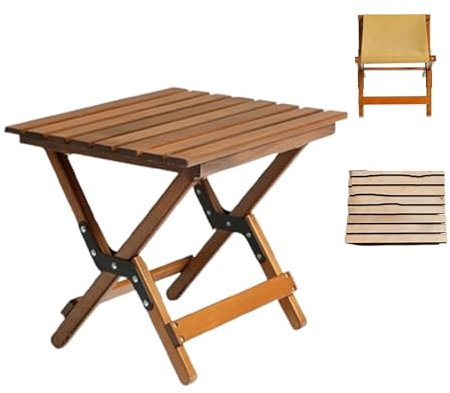 Generisch Tragbar Klapphocker, Kleine Quadratische Klappbare Beistelltische mit Lattenrost Tischplatte, Tragbarer Picknick Außenhocker für Garten Pool Camping(Walnut Color)