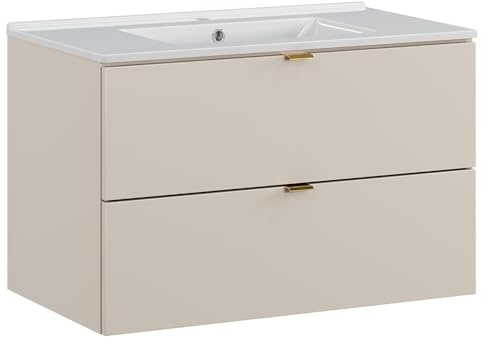 Lomadox Lavabo de salle de bain 80 cm en cachemire mat, 2 tiroirs