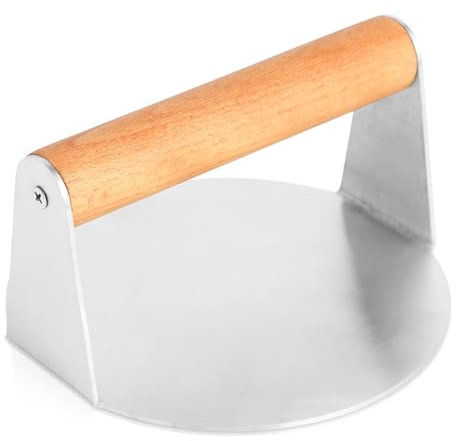 KITDAHOM Smash Burger de Acero Inoxidable - Prensa Hamburguesas - Aplastador de Hamburguesas, 5.5 Pulgadas, con Mango de Madera Anti-Quemaduras, para Prensar Hamburguesas y Eliminar Grasa (14 cm)