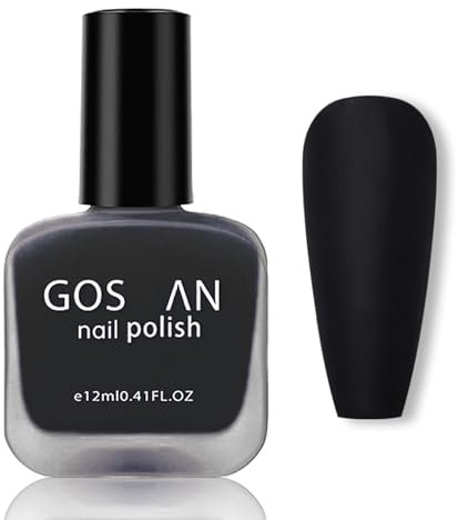 Virellay Schwarz Matt Nagellack, Schwarz Nagellack Matt Ohne UV Lampe, Langanhaltender Schnelltrocknender für Frauen und Männer DIY, 12 ML