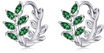 PHNIBIRD örhängen silver 925 hoop örhängen med zirkoniumblad örhängen hoop örhängen damer smycken gåvor för kvinnor (Grön)