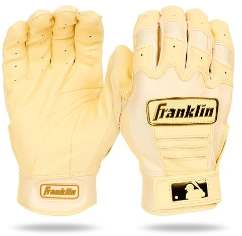 Franklin Sports MLB CFX Pro Adult & Youth Batting Gloves Pair - Baseball & Softball Team, Leather, Vanilla/Gold, Adult Medium