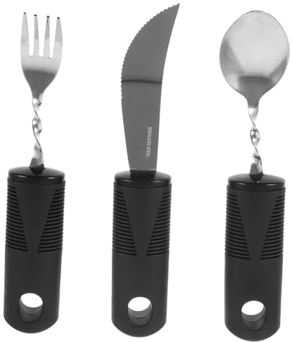 DEARMAMY Utensilios Adaptables para Personas Mayores Mango de Plástico Antideslizante y Acero Inoxidable Resistente, Utensilio para Adultos Adecuado para Uso Diario