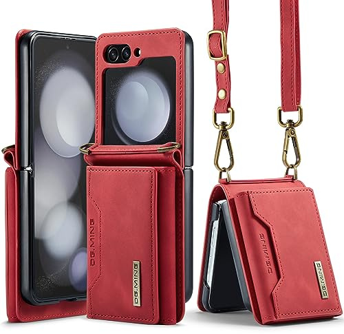 UDBKKDX Étui Coque pour Samsung Galaxy Z Flip 7, Cuir Mat avec Support de visionnage Protection de l'objectif de l'appareil Photo résistant aux Chocs Porte-Cartes avec Sangles Case Cover