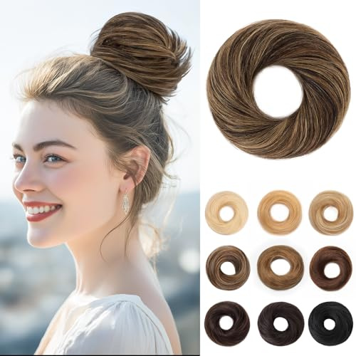 SEGOHAIR 17G Haarteile Echthaar Mit Gummiband Unordentlicher Dutt Donut Accessoire Gerades Haar Für Damen Naturschwarz mit Dunkelleinen Duttformer Echtes Remy Haar Hochsteckfrisuren Chignon