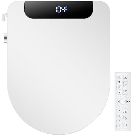 IYTATA Electric Bidet Toilet Seat, Warm Water with Air Dryer, Heated Seat and Slow Close Lid, Front and Rear Wash, LED Nightlight, Wireless Remote, Round, 102D