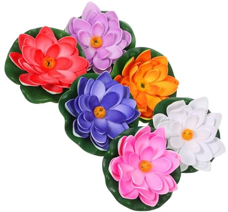 HKYBCF 6 stücke Künstliche Lilie Schwimmende Teich Pflanzen Wasser Lilien Dekorationen Rosa Weiß Orange Blau Blumen Eva Material Garten