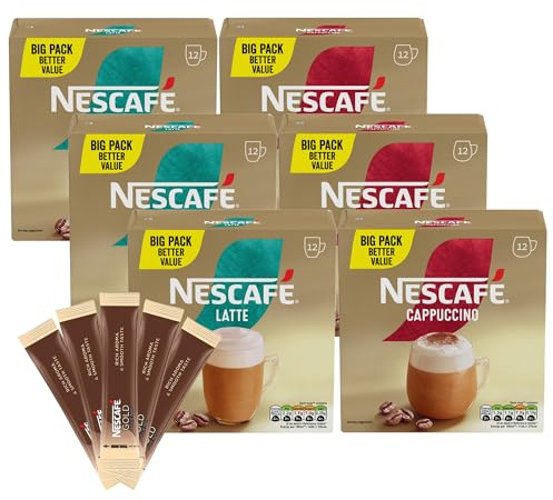 Nescafe Cappuccino 36 x 15.5 g, Latte 36 x 18 g and Gold Blend 50 x 1.8 g Instant Coffee Sachets Variety Pack