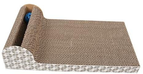 VILLFUL Rascador para Gatos con Cartón Corrugado Doble Resistente y Duradero con Bolas de Campana Divertidas y Catnip Orgánico Protección para Juguete para Gatos Pequeños y DIY Hogar
