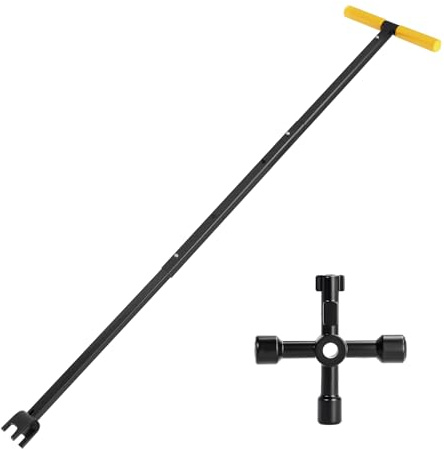 TIBOO DAY 37.2 Inch Water Meter Key Adjustable Water Shut Off Tool Water Meter Key Shut Off Tool 17-37.2 Length with 4 Way Multi-Functional Cross Key for Meter Valve (Yellow 37.2)