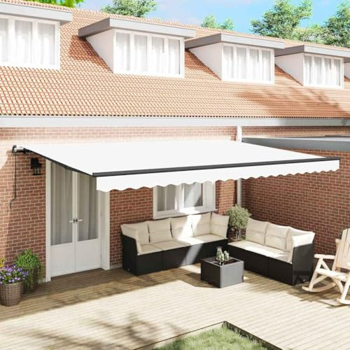 Höhenverstellbare Balkonmarkise Klemmmarkise,Einziehbare Markise Weiß 500 x 350 cm Stoff,Für Terrasse Balkon,Einfache Montage Ohne Bohren,Vielseitig Einsetzbar