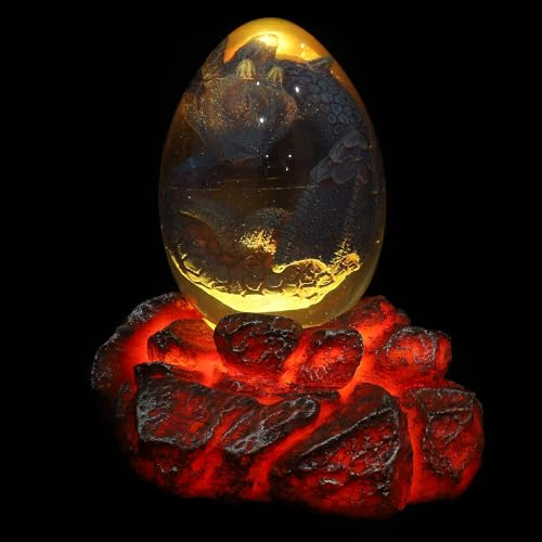 NUOBESTY 2Pcs Resin Dragon Egg Decor with Purple Luminous Dinosaur Egg and Lava Lighted Base for Home Display with Illuminated Base