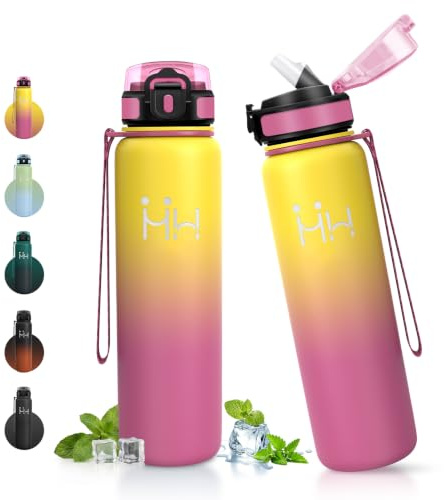 JAPORIA Trinkflasche 1L mit Strohhalm, BPA-Frei, Trinkflasche Edelstahl, Isolierflasche Doppelwandig, Wasserflasche Kohlensäure Geeignet, Flasche für Outdoor, Büros, Sport, Gym