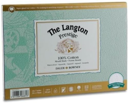 Daler-Rowney The Langton Prestige - Bloc de papel para acuarela, prensado en frío, 300 g/m², 14,7 x 10,4 cm, sin ácidos, 12 hojas blancas naturales, ideal para artistas profesionales