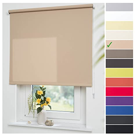 Liedeco® Rollo, Fenster Rollo, Kettenzug-Rollo / 202 x 180 cm (Breite x Höhe), Sand/lichtdurchlässig, Blickdicht/viele Farben, Größen und Typen/Breiten 60-200 cm/Variable Montage möglich