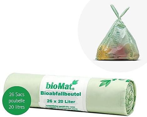 Biomat Sac compostable pour déchets organiques Différentes tailles, 26 x 15 l mit Henkel