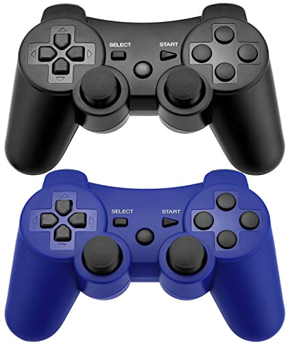 Ceozon Manettes de jeu PS3 sans fil Bluetooth PS3 avec câbles de charge - Lot de 2 (noir/bleu)