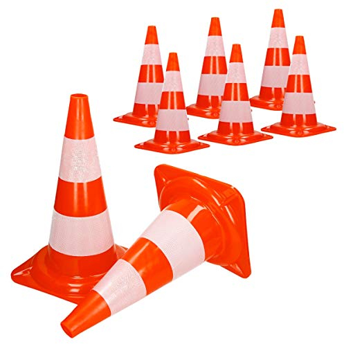 ECD Germany 8X Cônes Signalisation Pylône, 47cm, PVC Solide, Orange/Blanc, Triangle de Circulation, Marqueur Attention Sécurité, avec 2 Bandes Réfléchissantes, Pylone Cône Avertissement de Parking