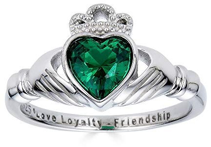 925 Sterling Silber Love Loyalty Friendship graviert Claddagh zirkonia Smaragd Ring