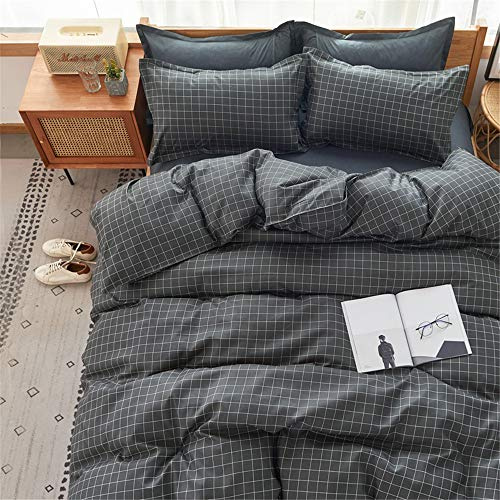 Morbuy Set di Biancheria da Letto 4 Pezzi - Plaid Stampa Set Copripiumino in Microfibra con 1 Lenzuola Piane e 2 Federe per Letto Singolo Matrimoniale King (Grigio Scuro,150x200cm /1.5M)