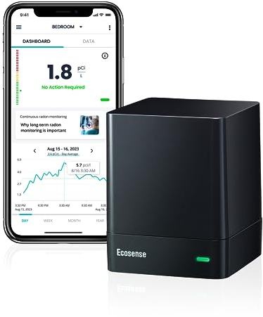 Ecosense EQ100 EcoQube, Instrumento de Medición Continua Inteligente para Personas, Fácil de Usar, Preciso, Wi-FI, Resultados en Bq/m3