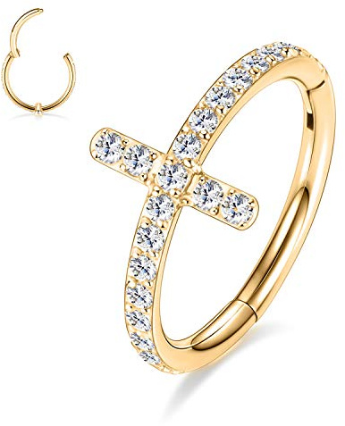 hengkaixuan 16G Conch Knorpel Ohrring Creole Herz CZ Daith Helix Tragus Turm Ring Ohrringe Septum Schmuck Nasenringe Septum Clicker Ring 316L Chirurgischer Stahl Kleiner Creolenring für Frauen Männer