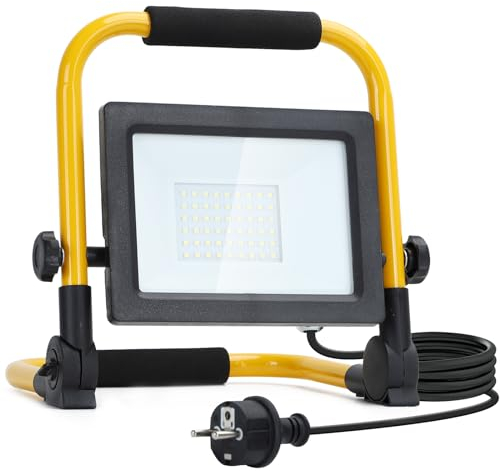 Aigostar - Faretto LED da Cantiere 30W，2740LM，Super luminoso Faro LED con Spina，Equivalente Alogena 274W ，con staffa pieghevole， rotazione 360，portatile，Ideale per cantiere edile， officina， Garage