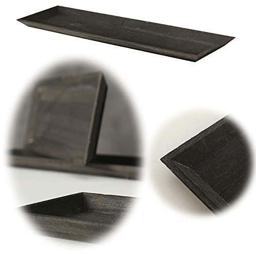 LS-LebenStil Holz Deko-Tablett Schwarz 45x16cm Serviertablett Teelichthalter Kerzen-Teller Schale Kerzenschale Deko Rechteckig Holzschale Holztablett Dekoschale Tablett Schlüsselschale