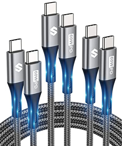 Silkland USB-C Kabel [Set: 0,5 m 1 m 2 m] Schnellladekabel USB-C auf USB-C 60W PD 3.0 20V/3A, Nylon-Ladekabel USB-C Set für iPhone 17/16/15, MacBook, Powerbank, Android Auto, S26 S25 Ultra, Laptop