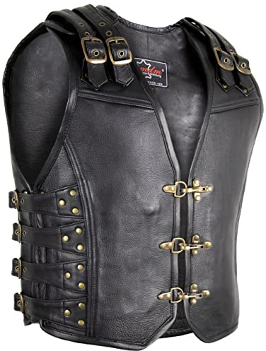 MDM Chaleco de piel para motocicleta, interior y exterior, Negro , L