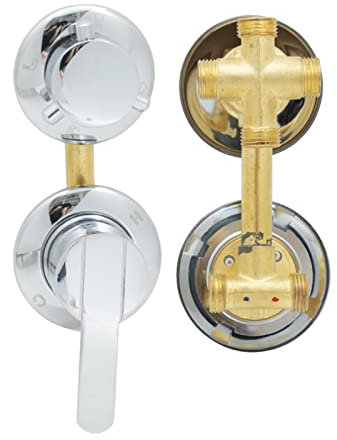 Panneau Douche Laiton 3/4/5 Voies Robinet Mitigeur Eau Chaude et Froide Commutateur Colonne Contrôle Chauffage Mélangeur Vave Inverseur, Cartouche Céramique (Conjoint- Filetage à Vis 4 Voies- B)