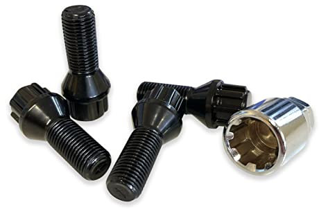 BIMECC M14x1.5 Locking Wheel Bolts/Nuts - Black - 60 Degree - Audi | Mercedes | SEAT | Skoda | VW | Transporter T5 T6 - For Aftermarket Wheels Only - NOT for Original Wheels