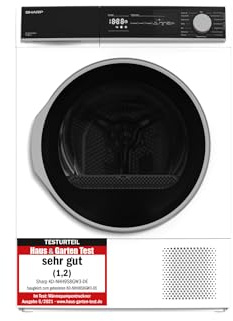 Sharp KD-NHH9S8GW3-DE Wärmepumpentrockner/C / 9 kg / 15 Programme inkl. Kurzprogramm 30 Min. / Schontrommel mit LED-Trommelbeleuchtung/Weiß