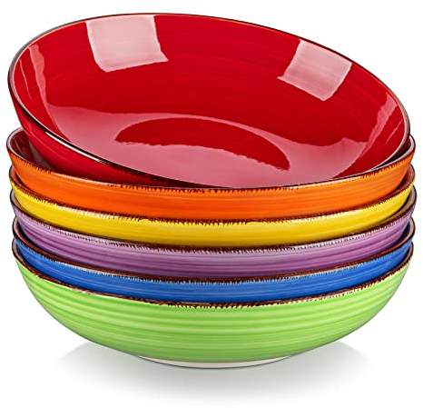 vancasso Bonita Pasta Bowls 38 oz, Large Ceramic Salad Bowls, Pasta Bowl Set of 6, Microwave & Dishwasher Safe Soup Bowls, Serving Bowls, Warm Colors