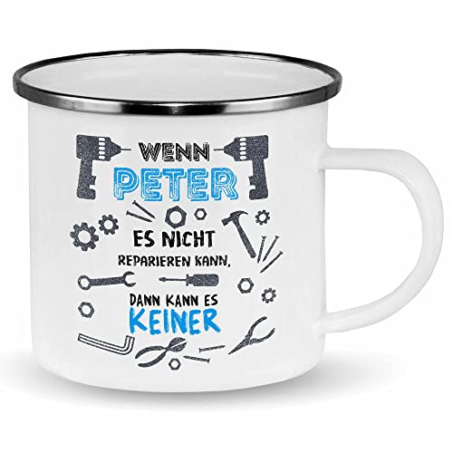 wowshirt Emallie Tasse Personalisiertes Geschenk für Handwerker mit Namen Baustelle Heimwerker, Farbe:White Metal