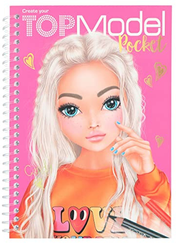 Depesche 11821 TOPModel - Pocket Malbuch in praktischer Größe, mit 120 Seiten zum Designen von Outfits, Malheft mit Stickerbogen und Spiralbindung