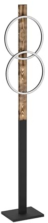EGLO LED Stehlampe Boyal, 2-flammige Eck Standleuchte | rustikale Stehleuchte aus geflammtem Holz und schwarzem Metall, Lampe Wohnzimmer warmweiß, 150 cm